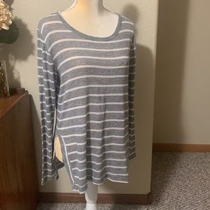 Gray/White Striped Scoop-Neck Tunic